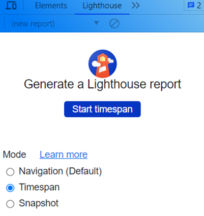 Beépített Lighthouse report