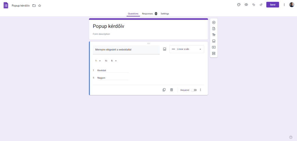 Google Sheet kérdőív létrehozása a popuphoz