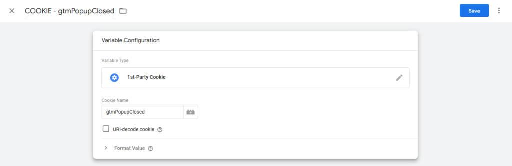 Popup bezárásának mentése sütiben GTM beállítása