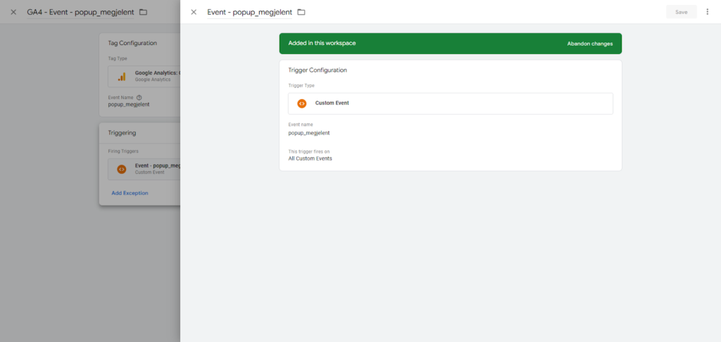 popup megjelent esemény mérése GTM és GA4 segítségével