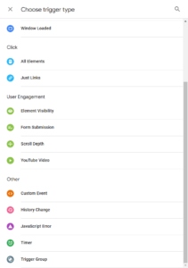 Trigger típusok a GTM-ben a popup futtatásához