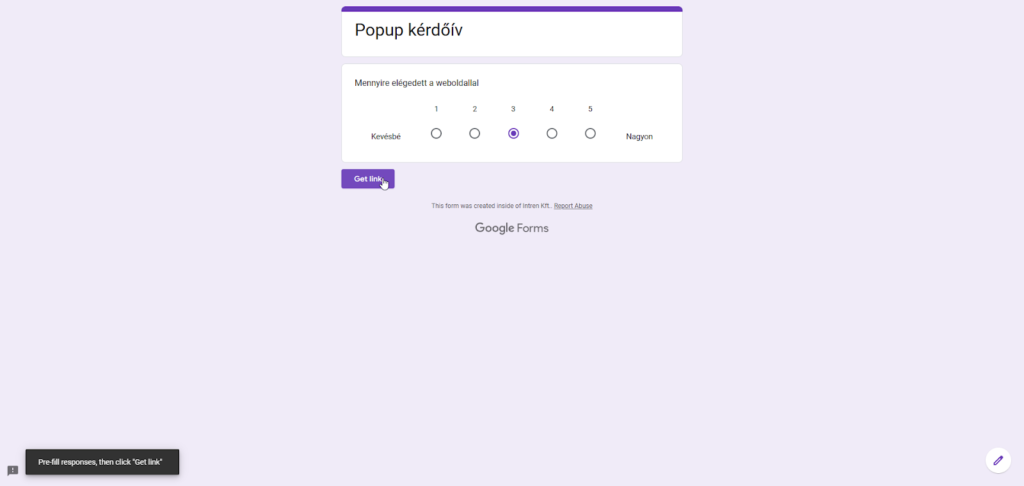 Google Sheet kérdőív link
