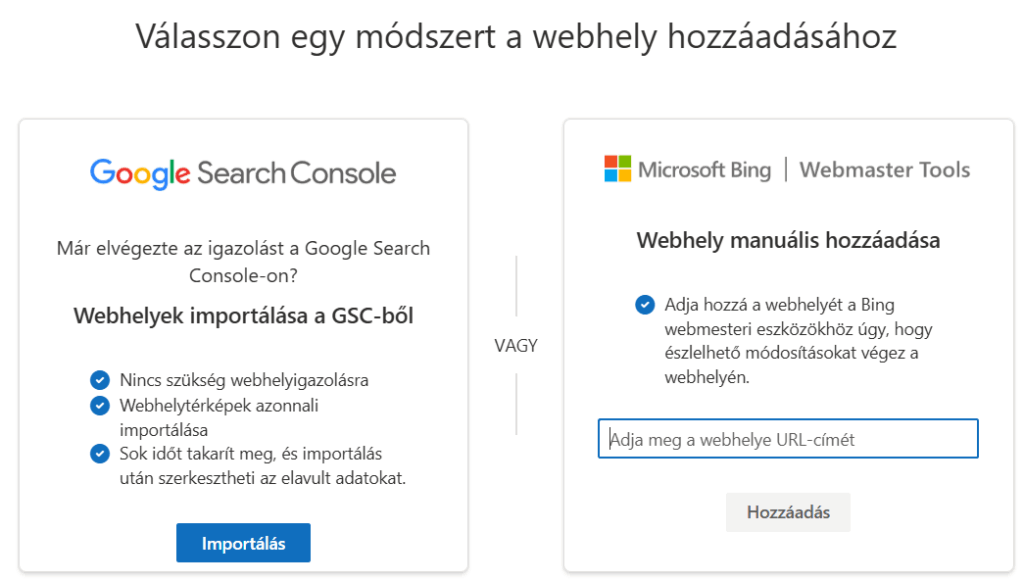 Regisztráció a Bing Webmaster Tools-ba